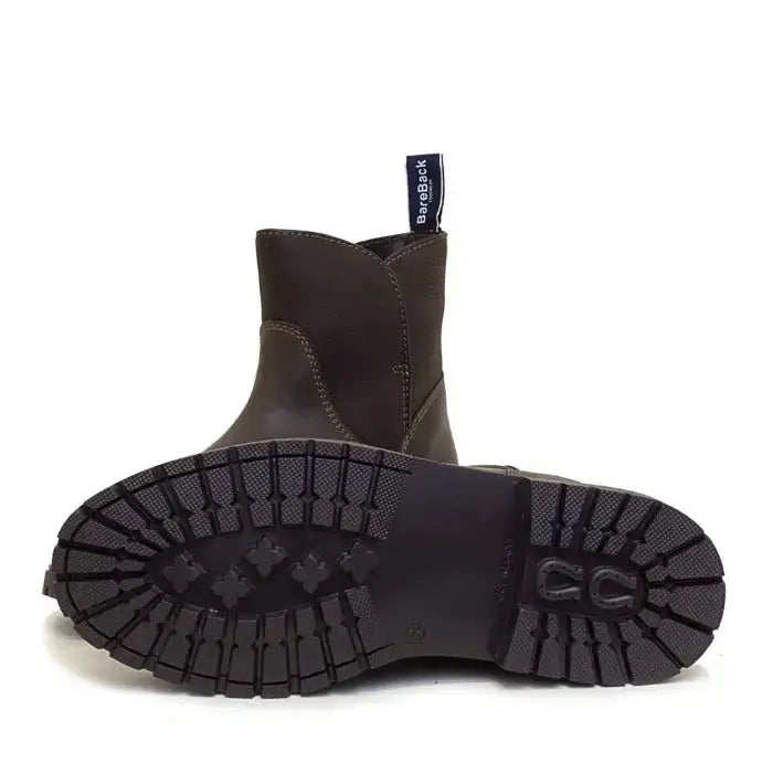 Dark brown leather bareback footwear quebec waterproof ankle boots with rugged black stormproof wil-tex sole and back pull tab