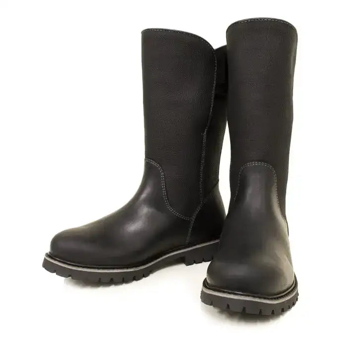 Black leather bareback footwear quebec waterproof boots with rugged sole and visible stitching memory foam waterproof design