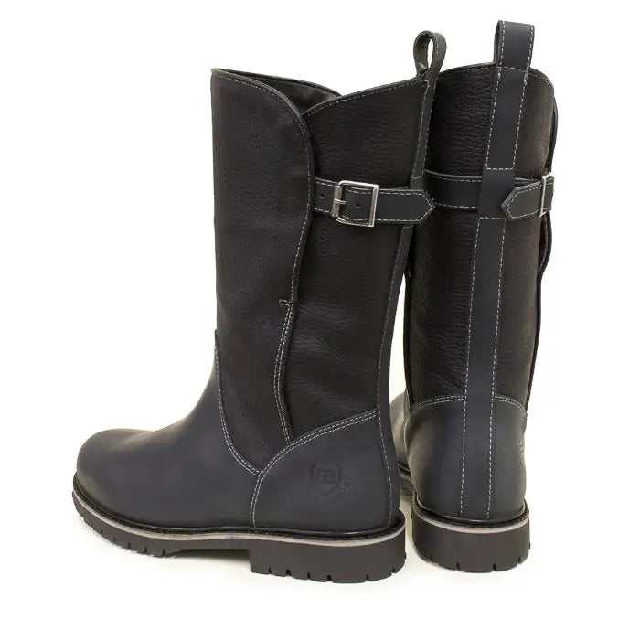 Bareback footwear quebec waterproof boots navy in black leather with silver buckles and white stitching uk 3 and 4 only