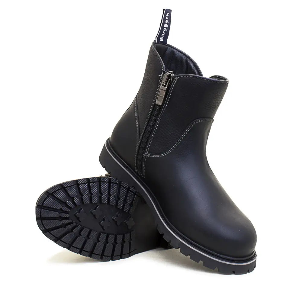 Black leather bareback footwear quebec waterproof zip ankle boots with side zipper and textured rubber sole
