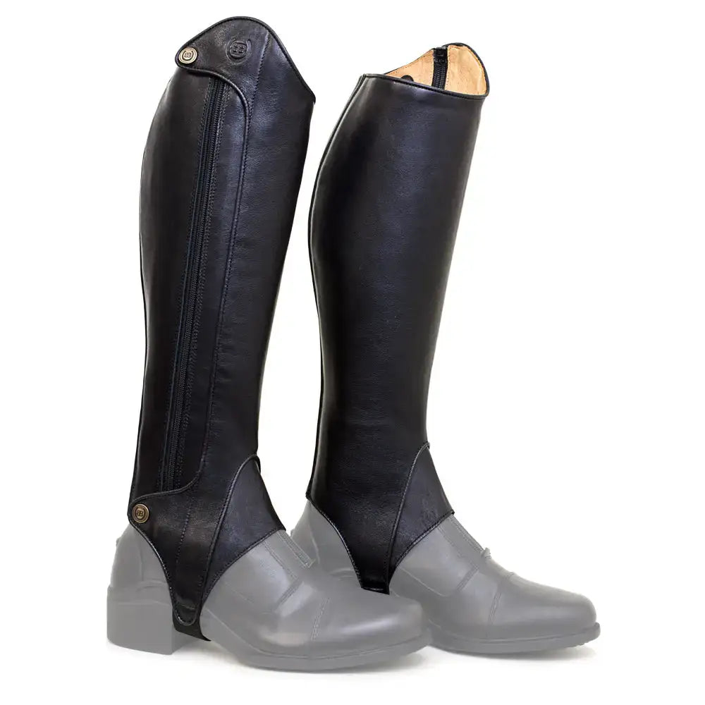 Black leather bareback footwear vaqueros premium half chaps with zipper and brass snaps perfect for kentucky half chaps or short riding boots