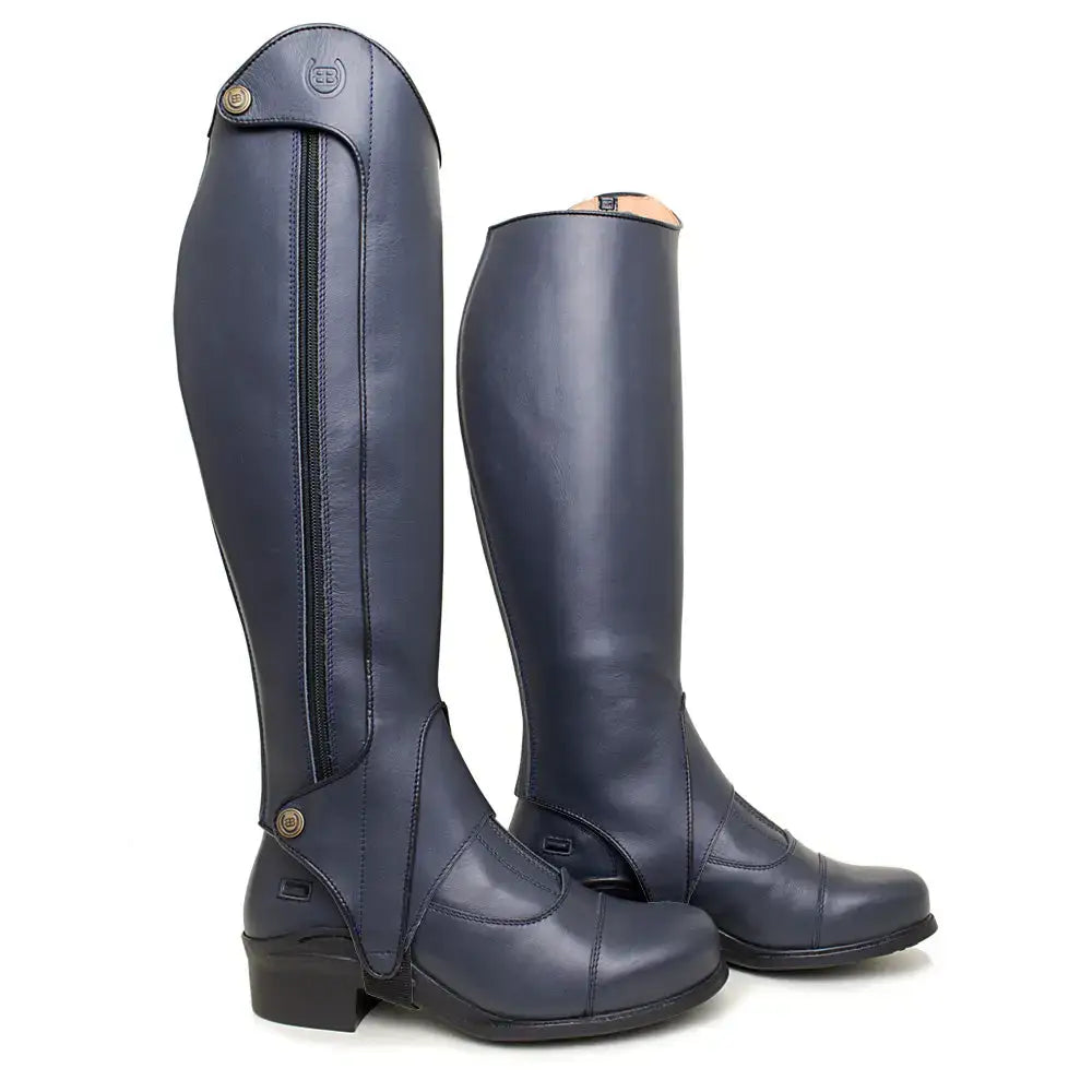 Navy leather bareback footwear vaqueros premium half-chaps with side zipper and brass hardware perfect kentucky half chaps