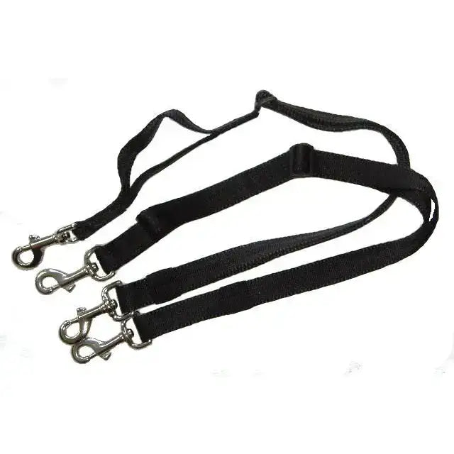 Black fabric basic elasticated side reins dog leash set with 25mm soft webbing and silver slide adjustment clasps