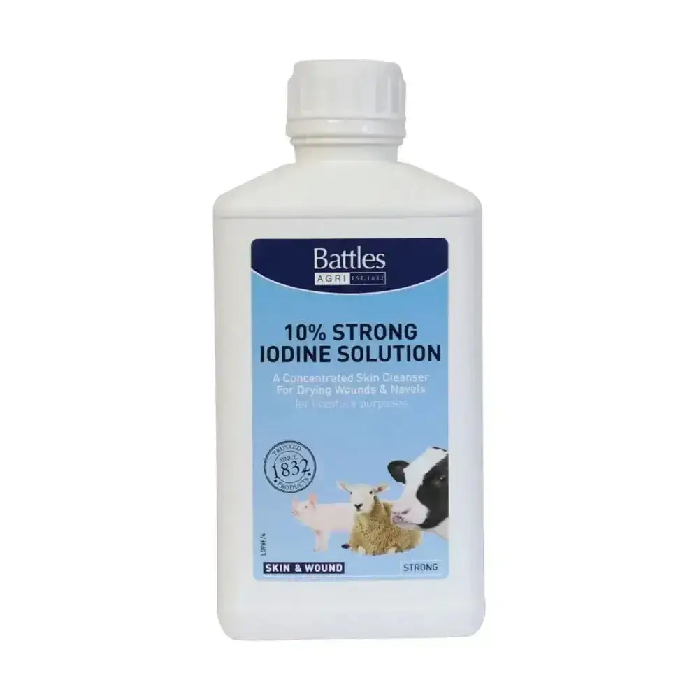 White plastic bottle of battles iodine solution 10% strong iodine solution disinfectant and concentrated skin cleanser