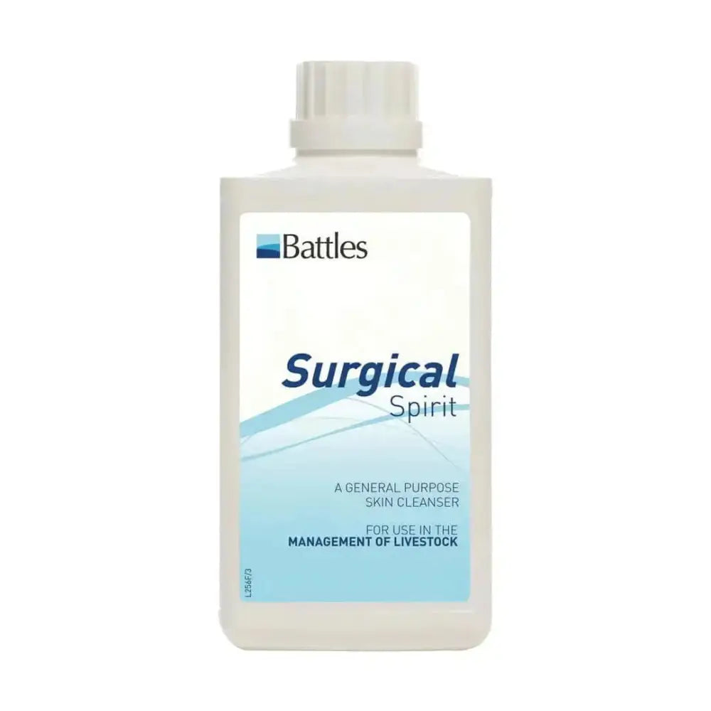 White plastic bottle of battles surgical spirit general purpose surgical spirit for horse care and livestock use