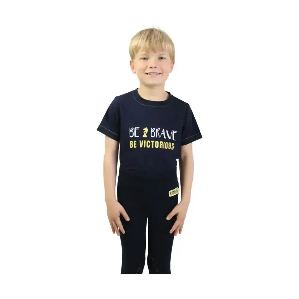 Navy blue breathable cotton t-shirt with be brave be victorious print perfect brave t-shirt for summer months by little knight