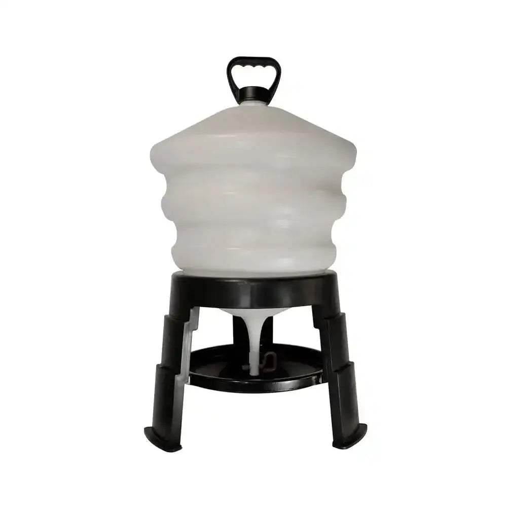 White translucent bec tripod drinker with black handle and solid tripod base made of stabilised polypropylene