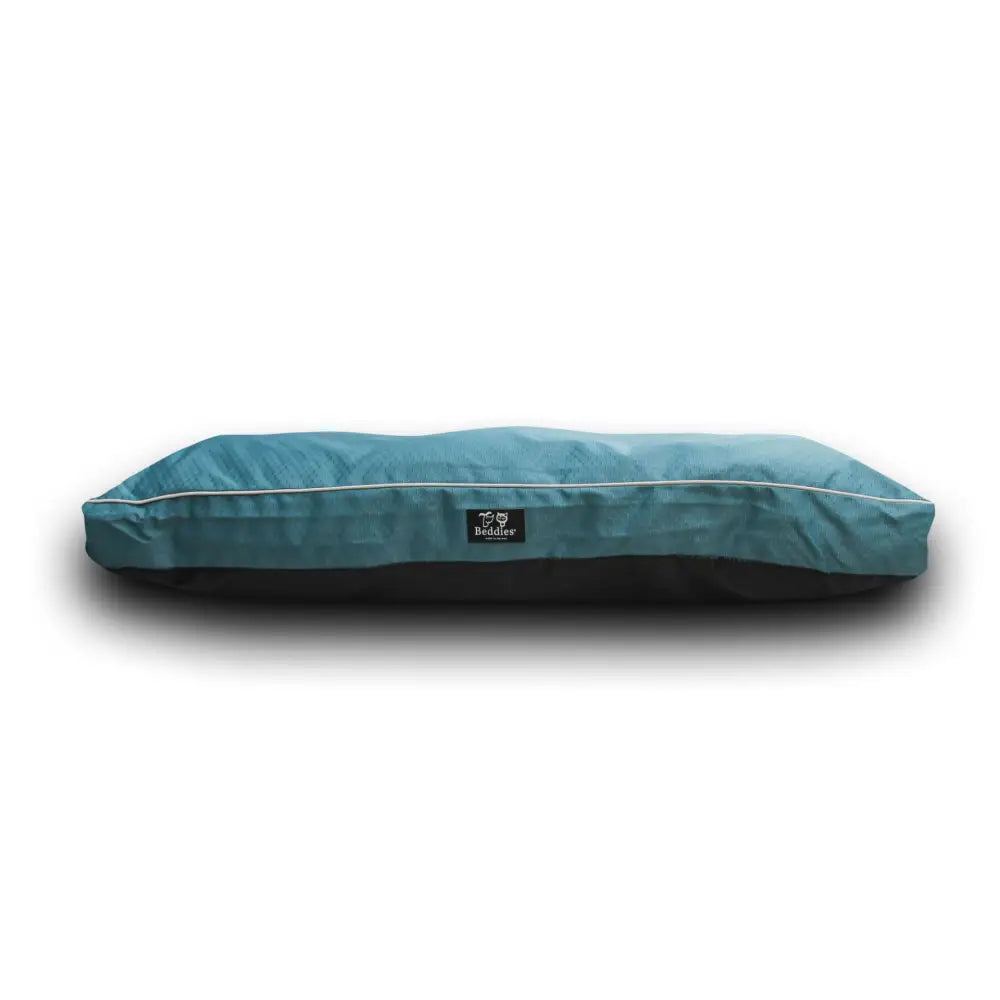 Teal beddies waterproof mattress dog bed with black base and white stitching offers durable waterproof mattress dog comfort