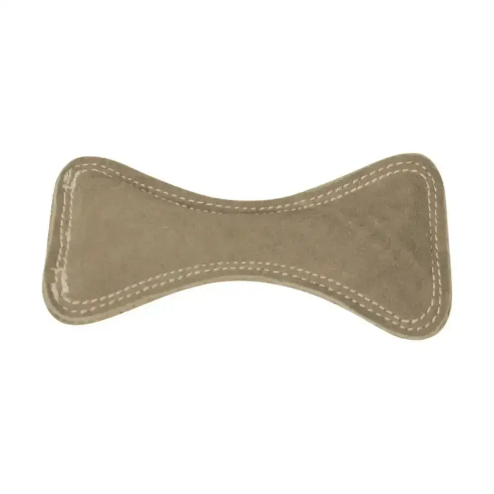 Beige suede bow-shaped accessory with white stitching from benji & flo natural eco-friends big dog bone toy