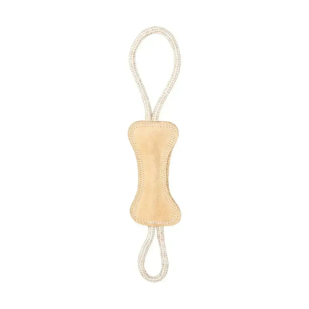 Beige flo natural eco-friends tug bone dog toy with eco-friendly braided rope handle for interactive play