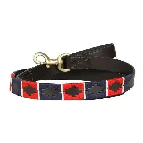 Benji & Flo Sublime Polo Leather Dog Lead Red/Navy/White Belts