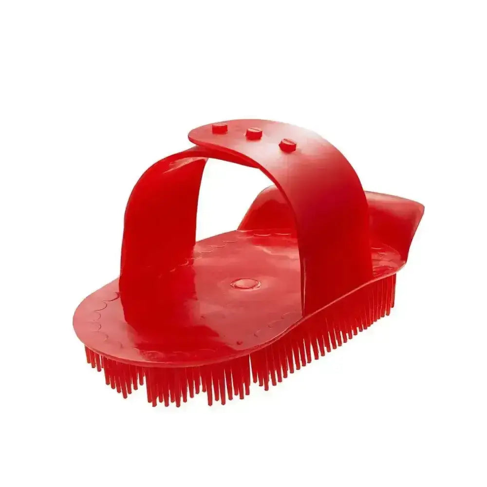 Red bitz curry comb plastic medium with handle and bristles for traditional plastic curry grooming use