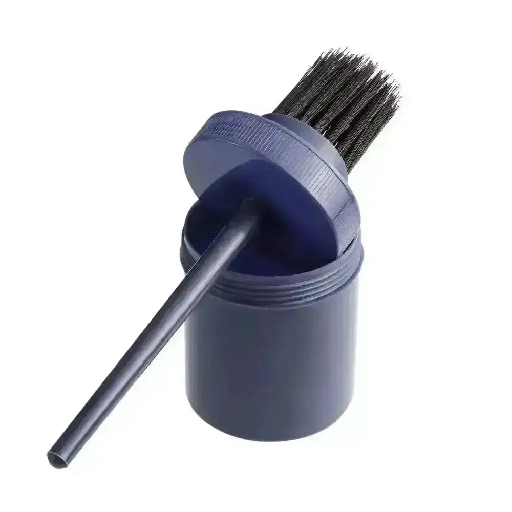 Dark blue plastic hoof oil brush with black bristles for cleaning designed for bitz hoof oil maintenance tasks