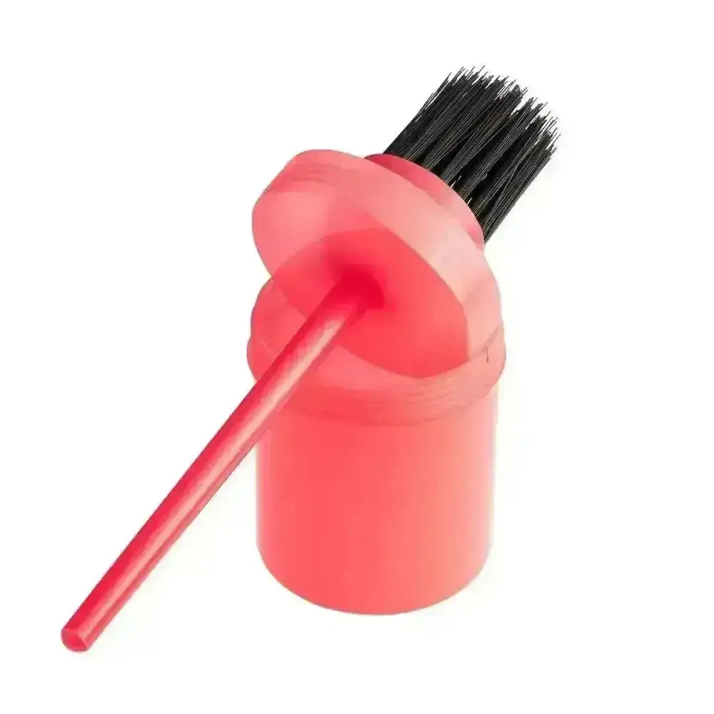 Red plastic hoof oil brush with black bristles from bitz hoof oil brush including container for easy use