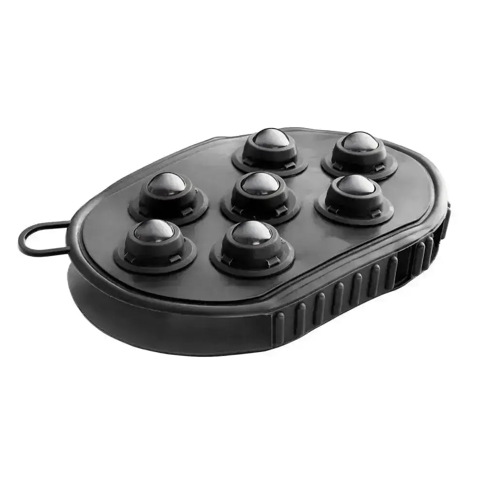 Black oval bitz massage grooming mitt with six glossy magnetic roller balls for deep muscle massage