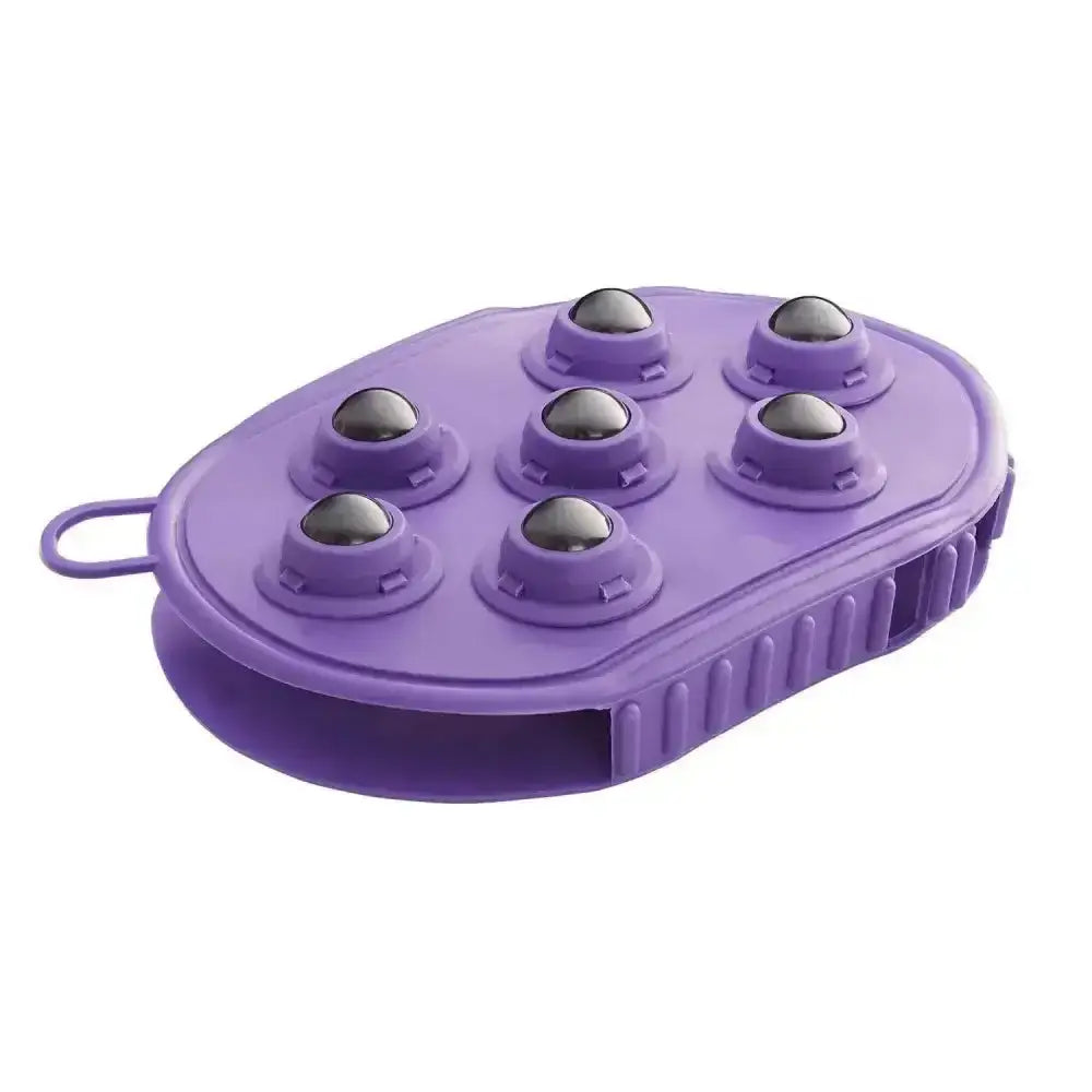 Purple bitz massage grooming mitt with six magnetic roller balls for effective massage and grooming