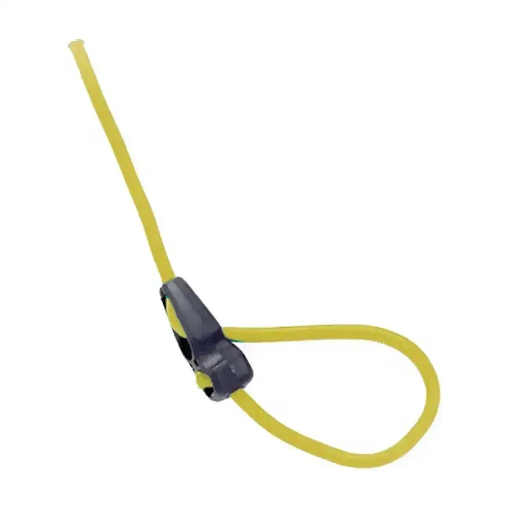 Yellow elastic cord with black plastic bitz quick clip featuring an ingenious quick release tether design