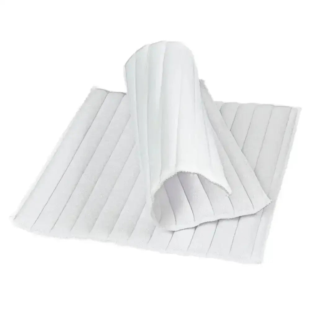 White pleated quilted leg pads with vertical stitched ridges from bitz quilted leg horse boots collection