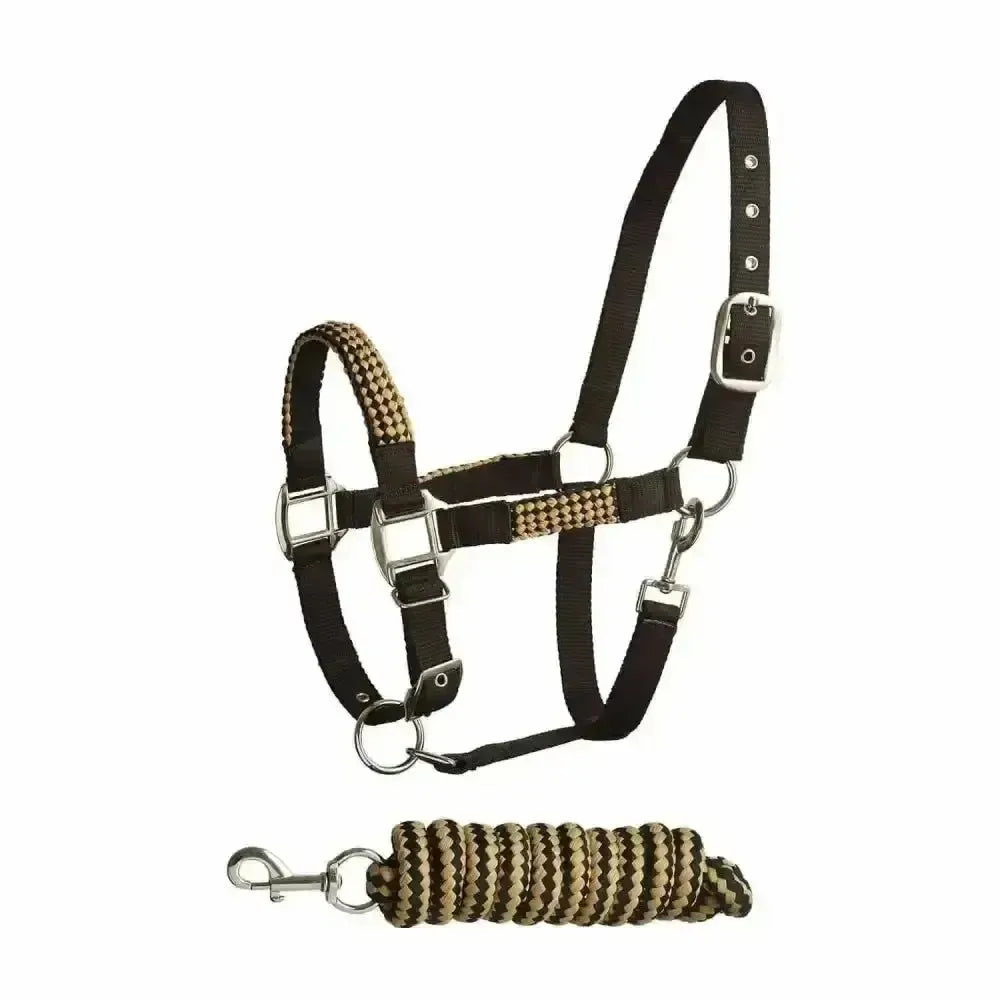 Bitz Soft Handle Two Tone Headcollar/Lead Rope Pony Black/Gold Headcollar Sets