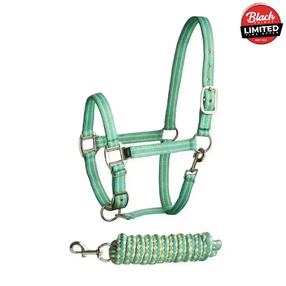 Bitz Stripe Two Tone Headcollar/Lead Rope Pony Pink/Navy Headcollar Sets