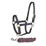 Bitz Stripe Two Tone Headcollar/Lead Rope Headcollars & Lead Ropes Pony Navy/White Barnstaple Equestrian Supplies