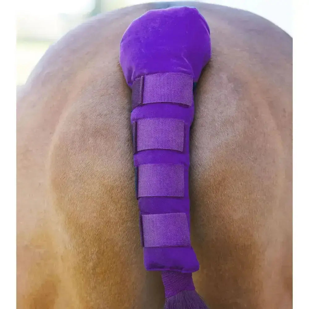 Purple velvet bitz tail guard padded with adjustable velcro tabs for secure fit and tail protection