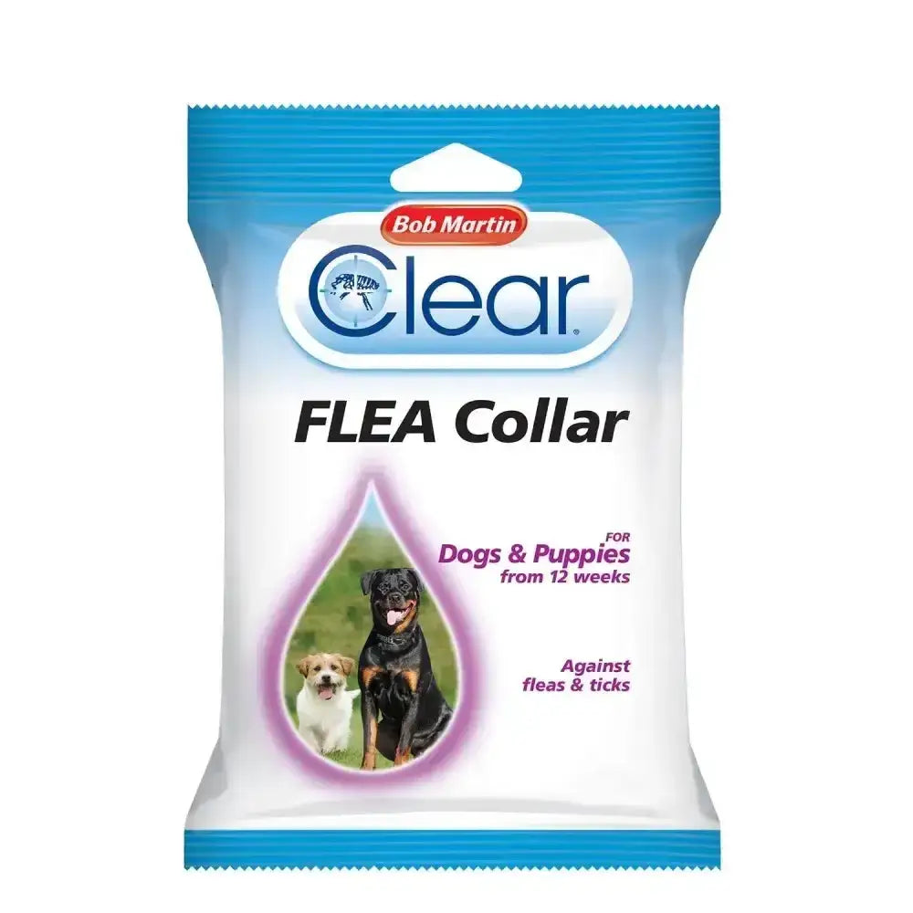 Bob martin clear flea collar for dogs and puppies in blue and white plastic bag for pets 12 weeks plus