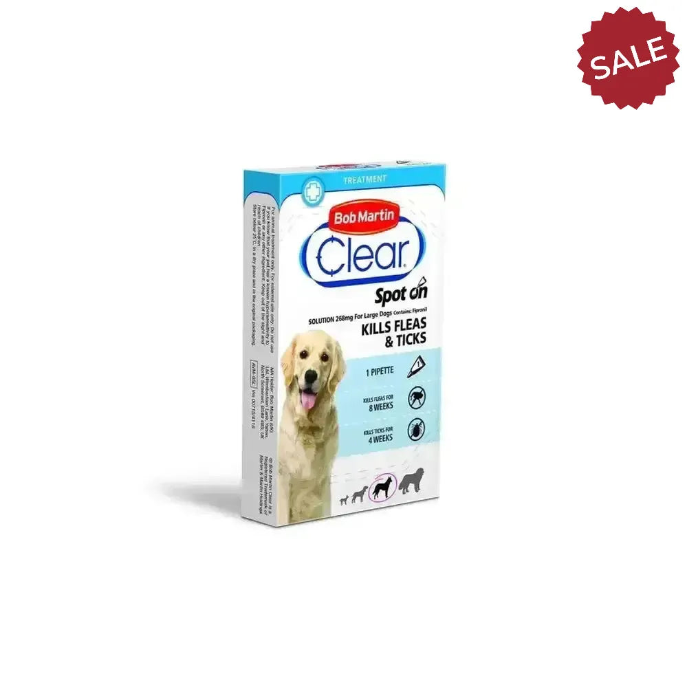 Bob Martin Clear Spot On For Large Dogs 20-40Kg 1 TUBE Flea Treatments