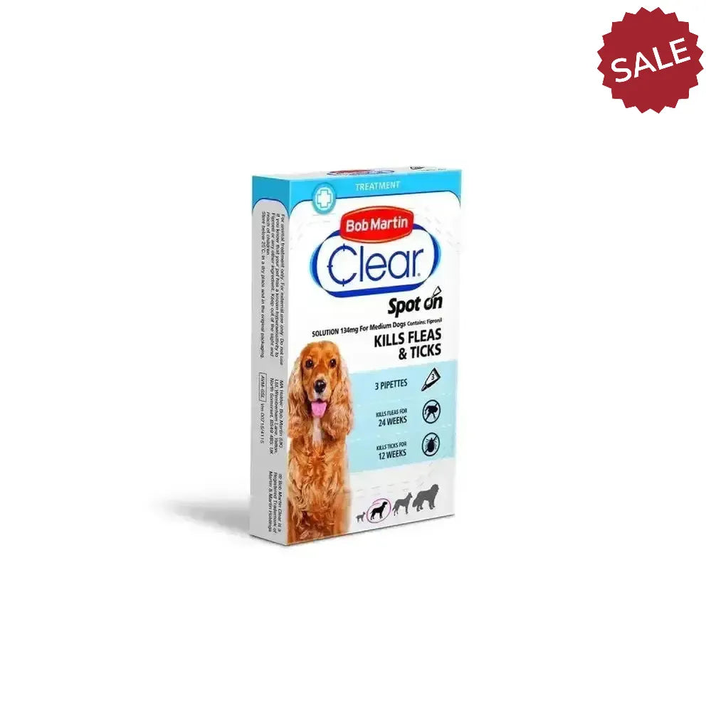 Bob Martin Clear Spot On For Medium Dogs 10-20Kg 1 TUBE Flea Treatments