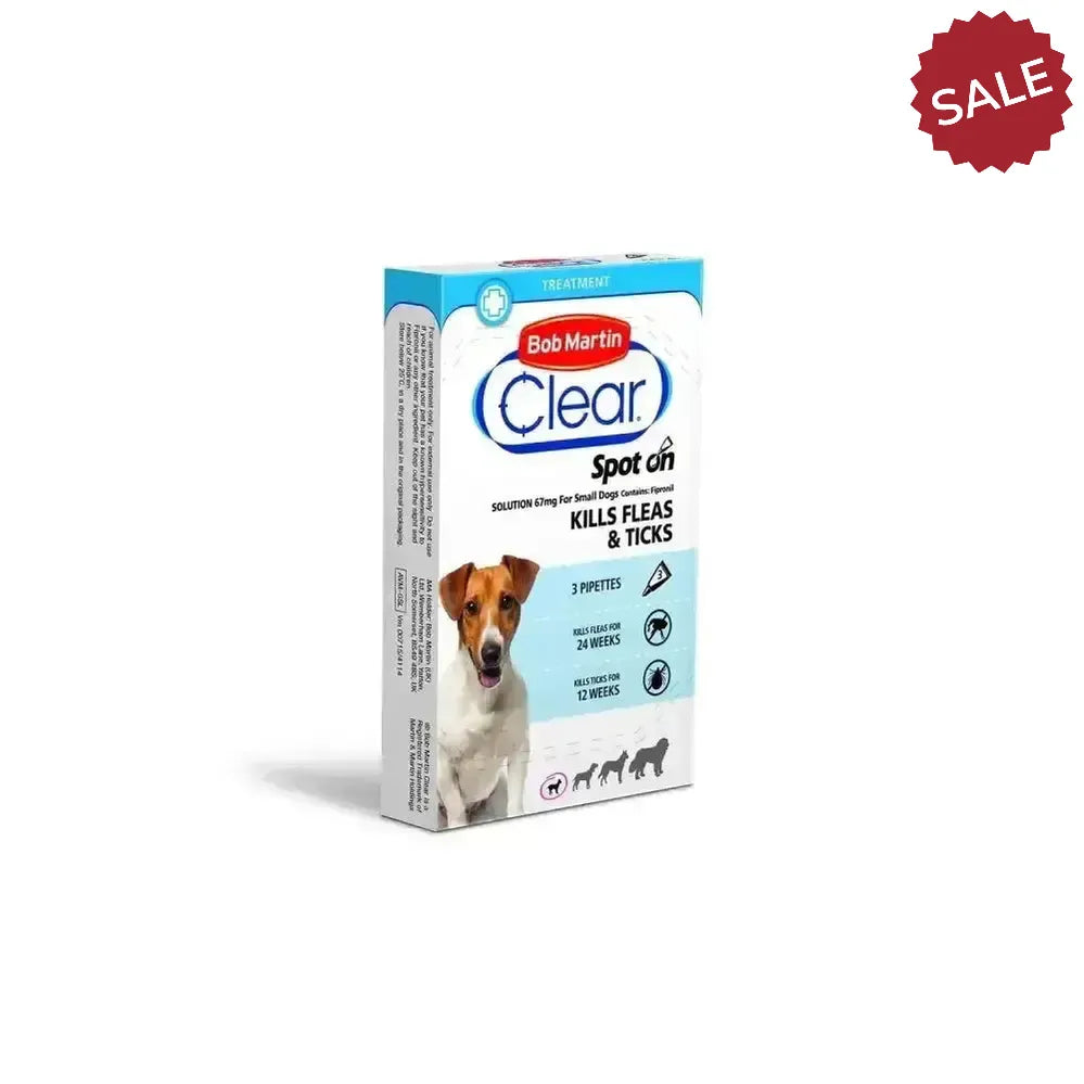 Bob Martin Clear Spot On For Small Dogs 2-10Kg 3 TUBES Flea Treatments