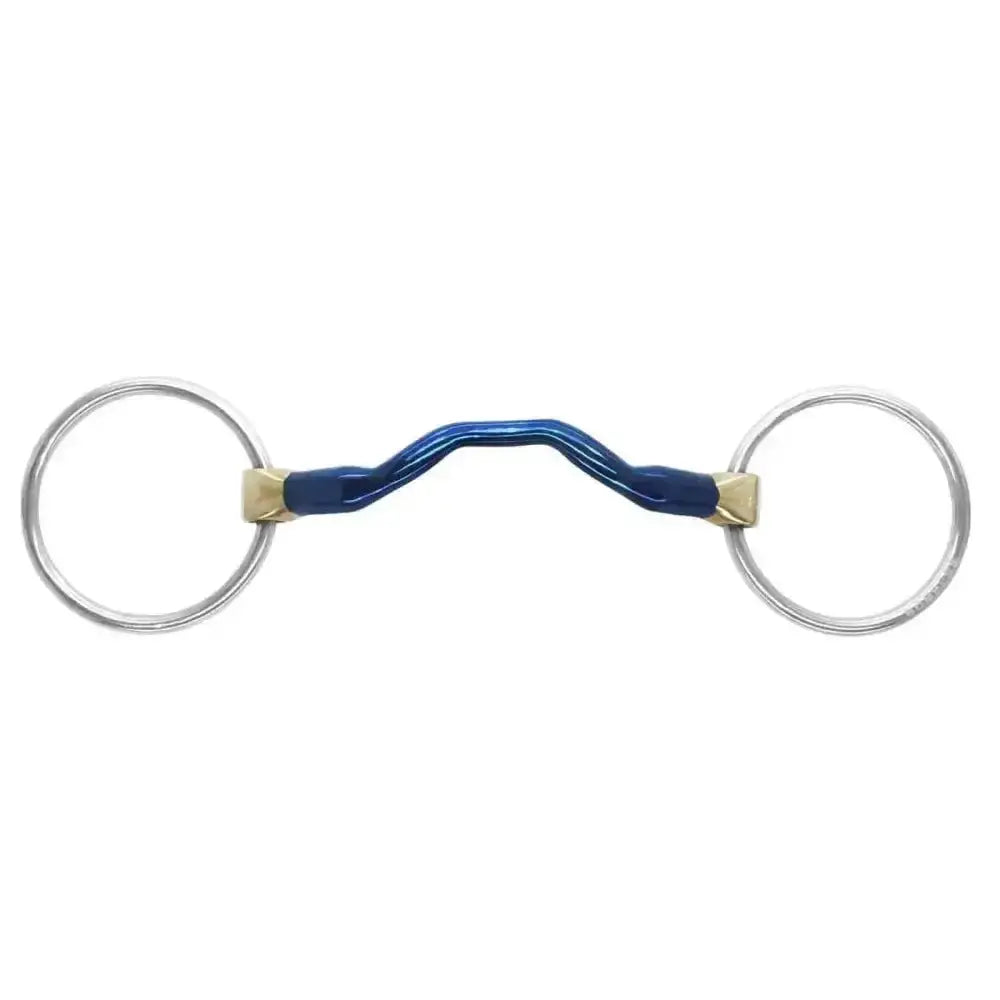 Blue and gold bombers bits loose ring with silver rings featuring a happy tongue design for riding use