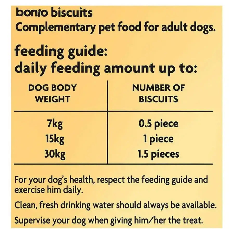 Yellow label for bonio dog biscuit the original dog treats 1.2kg chicken dog biscuits by bonjo pet food brand