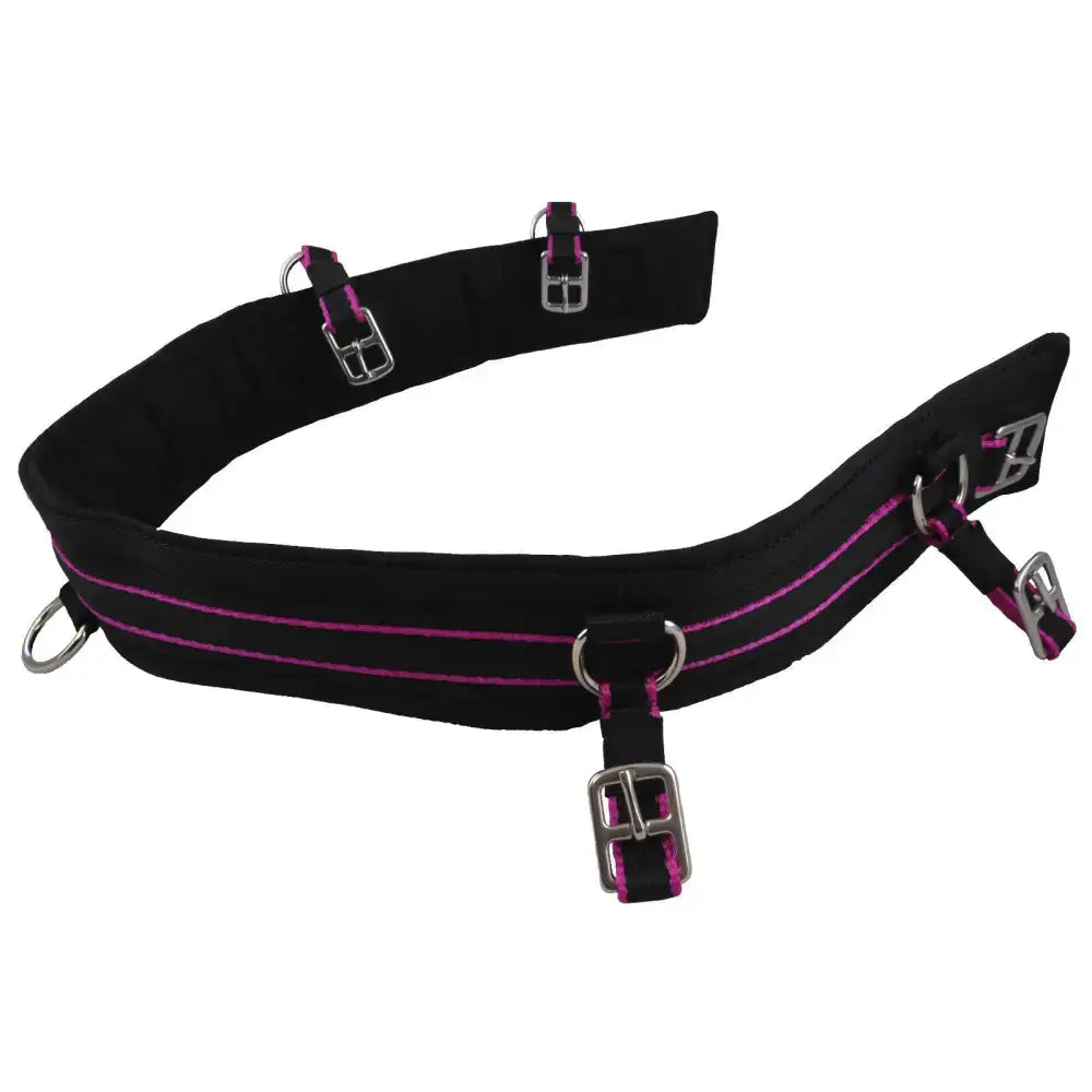 Black padded breast collar driving harness pad with purple stitching and silver metal buckles for libbys breast collar