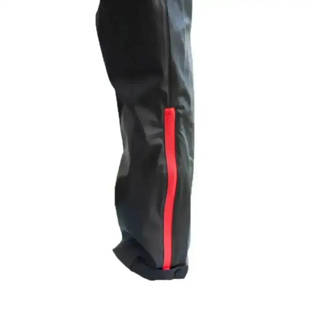 Black breeze up monsoon winter waterproof trousers with bold red side zipper perfect for rain and snow use