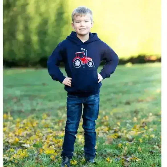 British Country Collection Big Red Tractor Childrens Applique Hoodie Navy Age 3-4 Hoodies