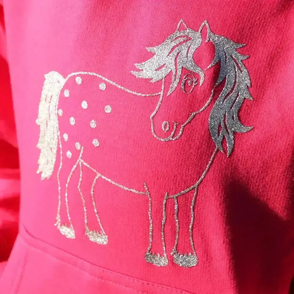 British Country Collection Twinkle Pony Glitter Hoodie Fuchsia Age 1-2 Hoodies