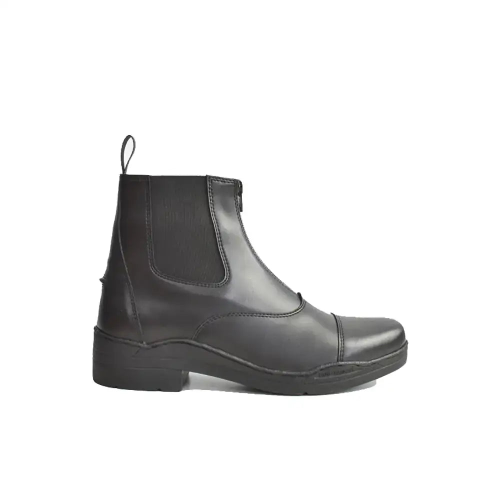 Black leather yard boot black brogini 469 mirfield fl3 sole with zipper closure and elastic side panels