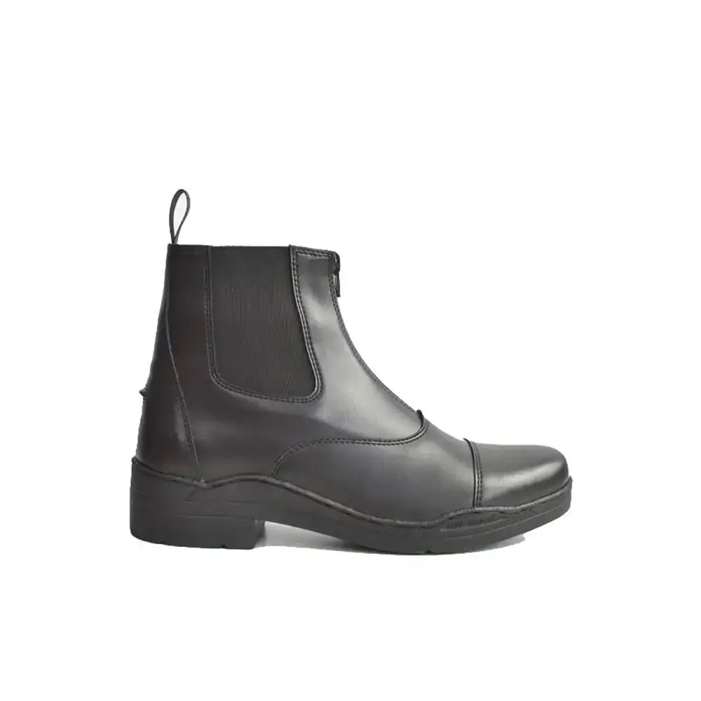 Black leather yard boot black by brogini with mirfield fl3 sole zipper closure and elastic side panels