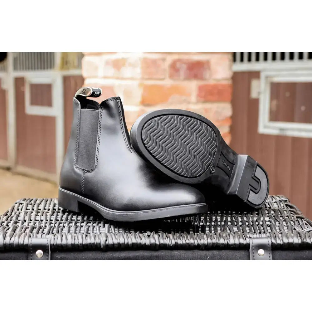 Brogini 472 boxwell black synthetic jodhpur with sleek polished leather and elastic side panels for easy wear