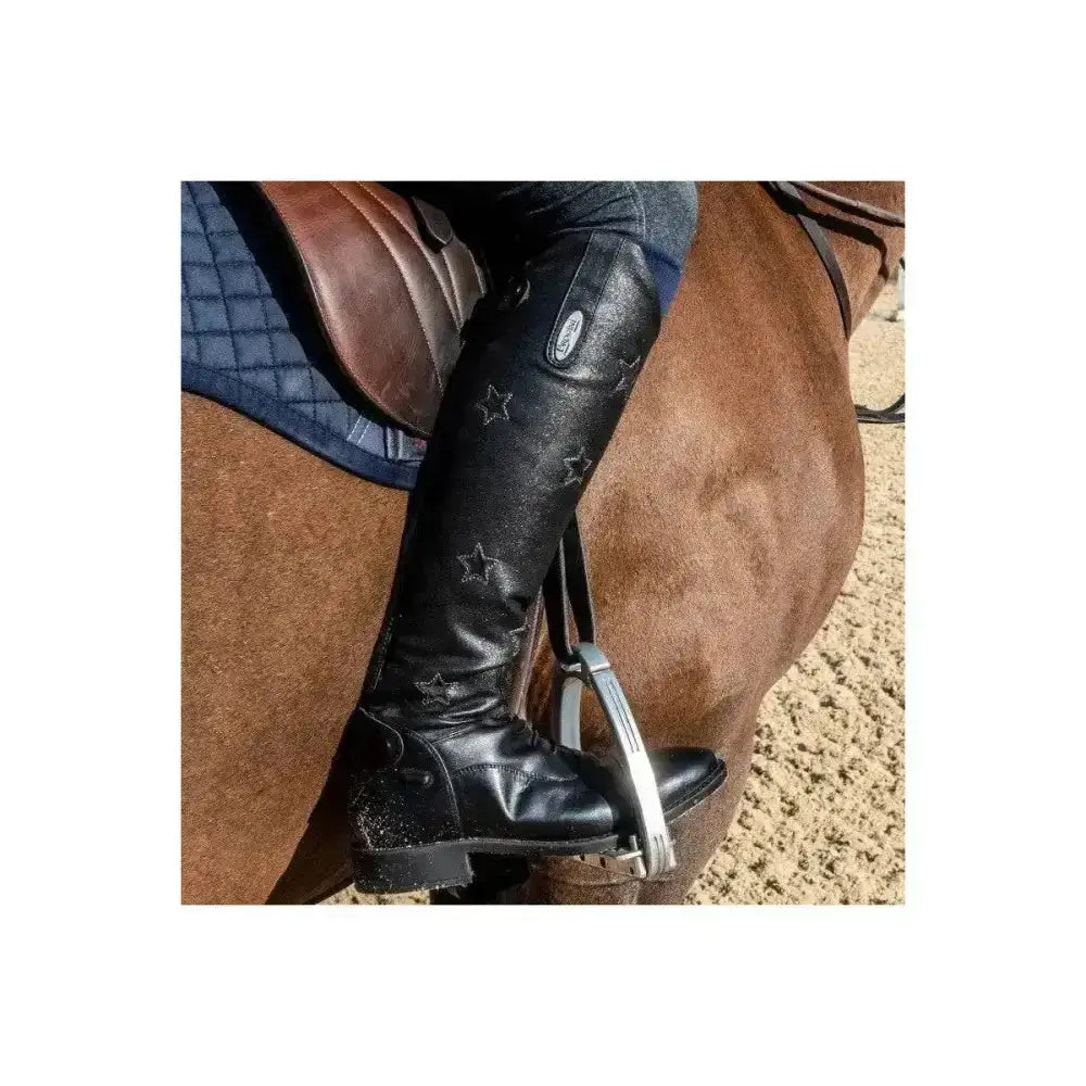 Black leather childs long riding boot with silver star embroidery brogini kb13 carina piccino design