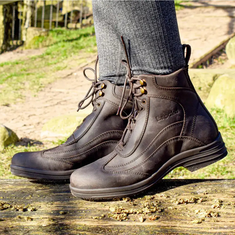 Dark brown leather brogini kilcott ankle boots with tan laces and gold eyelets perfect ankle boots brown option