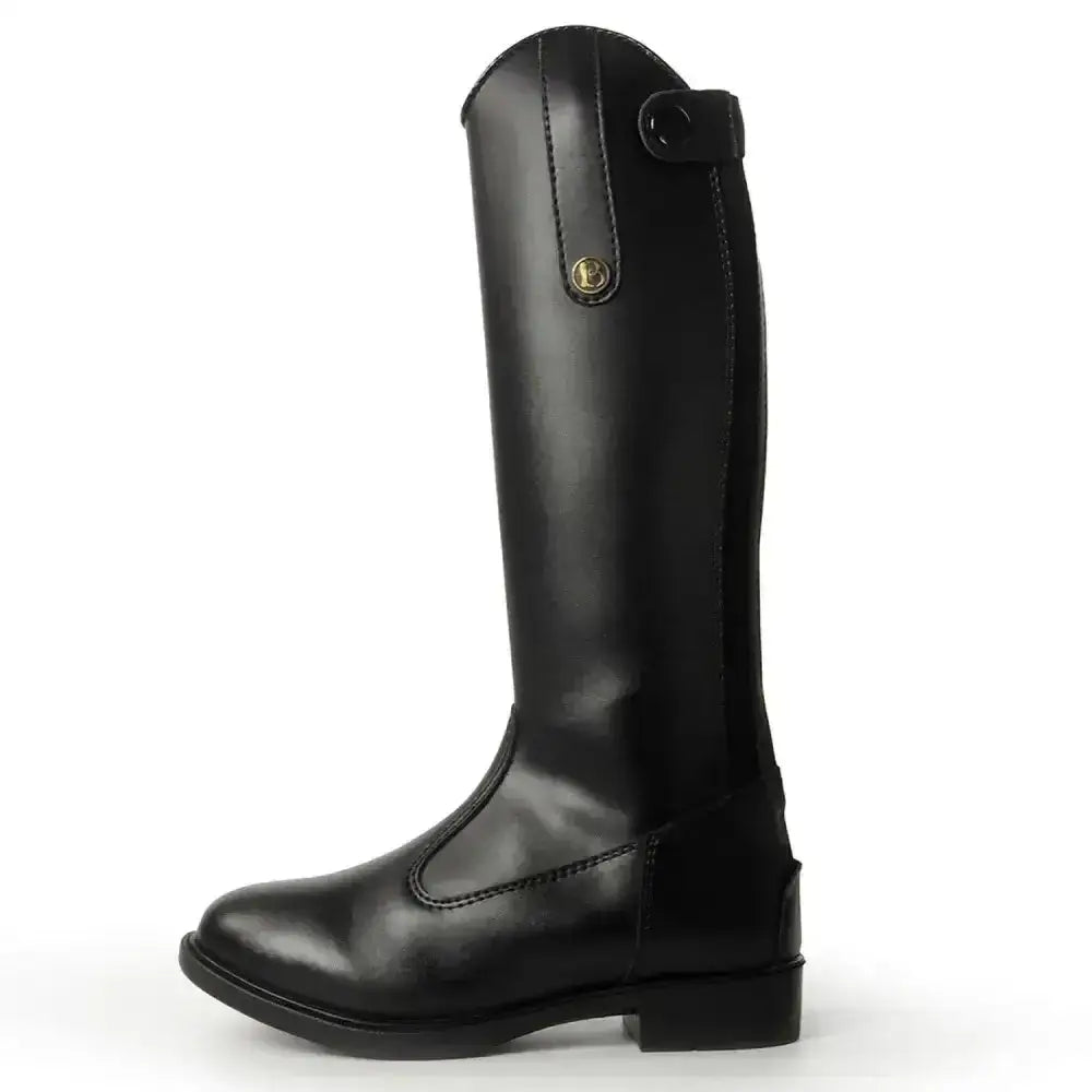 Black leather brogini modena piccino synthetic long junior riding boot with gold buckle and logo detail
