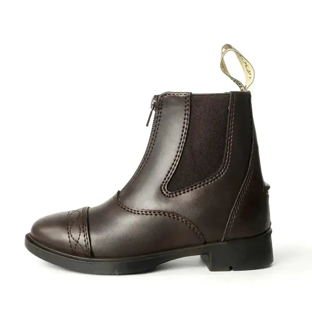 Brown leather brogini tivoli piccino paddock boots child with zipper closure and elastic side panels