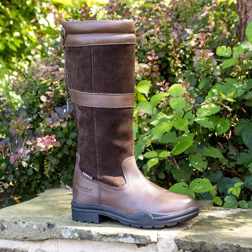 Brown suede and leather brogini wb180 hollingworth zipped country riding boot with contrasting tan strap