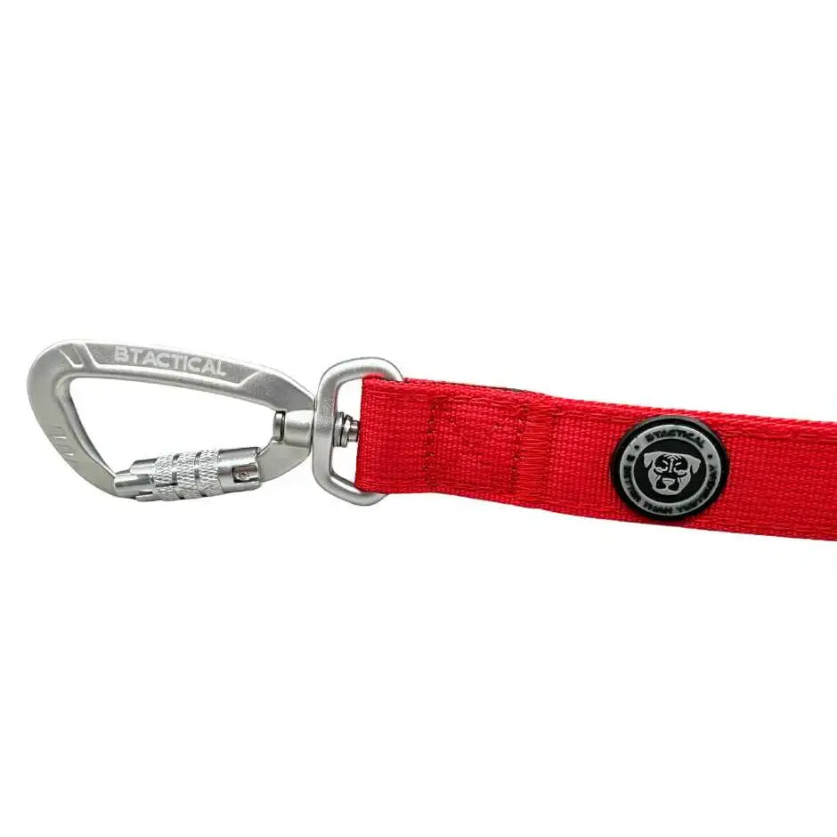 Btactical extra-strong triple stitch nylon citrus red dog lead with carabiner clip dog and branded patch
