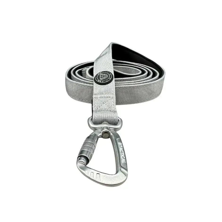 Silver textured webbing belt with neoprene lining and extra-strong carabiner clip by btactical in misty grey
