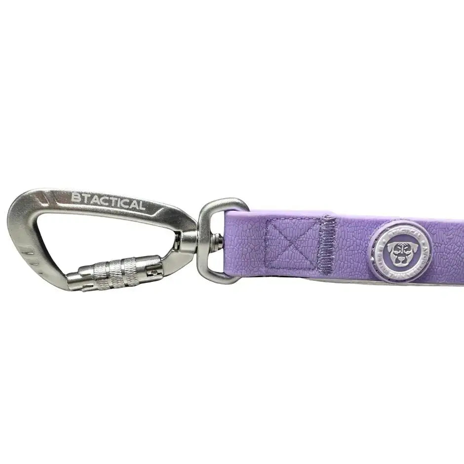 Purple textured leather btactical lead with anti-tangle swivel buckle and extra-strong pvc carabiner clip