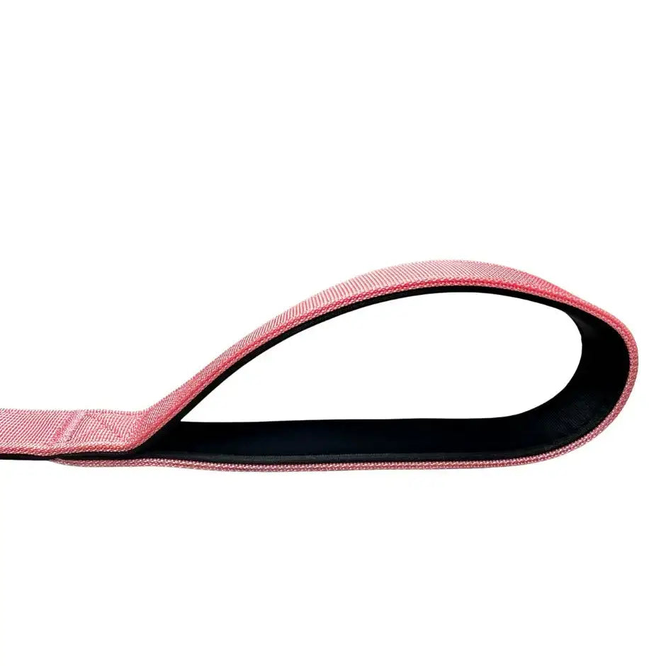 Pink woven nylon dog lead handle with neoprene padded interior and extra-strong carabiner clip for anti-tangle use