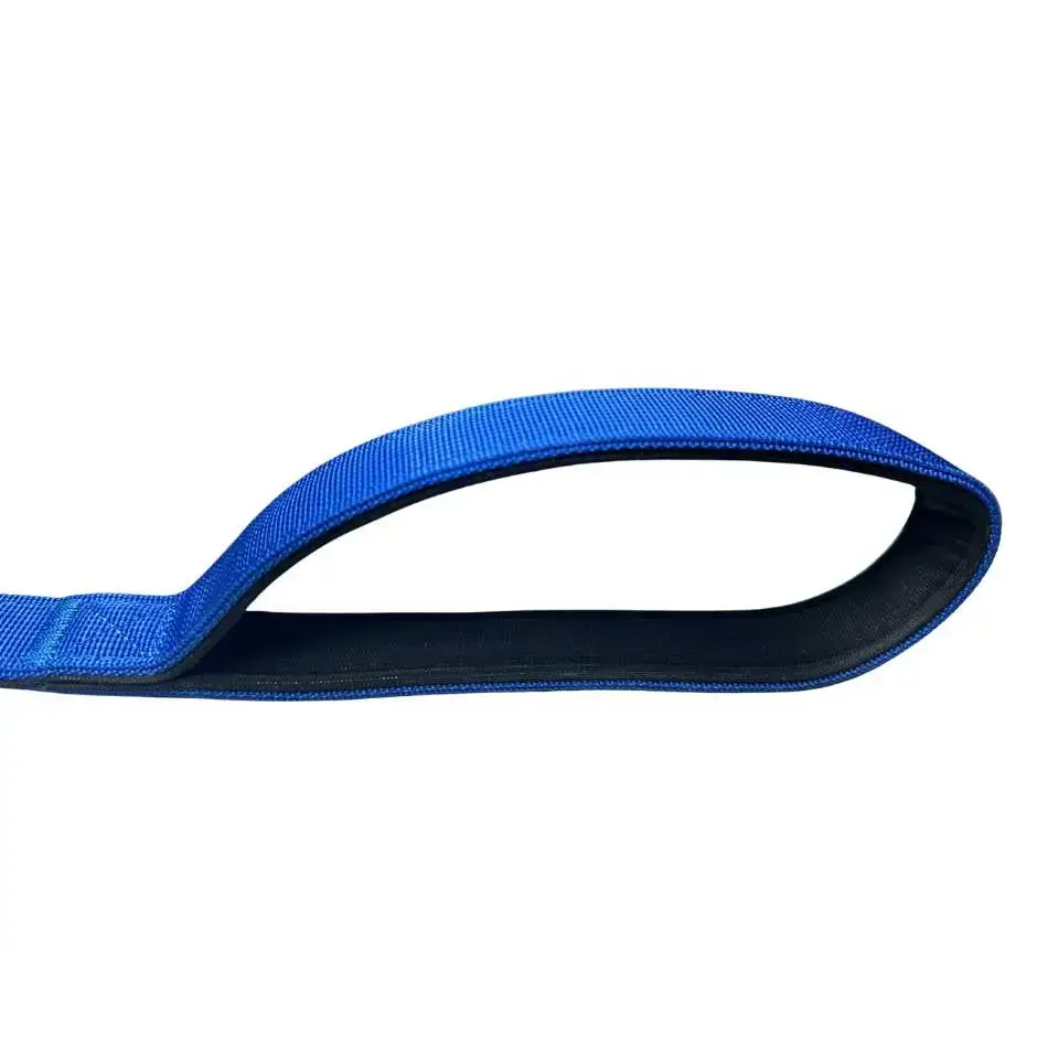 Royal blue btactical nylon carabiner dog lead with extra-strong carabiner clip and neoprene padded handle black lining