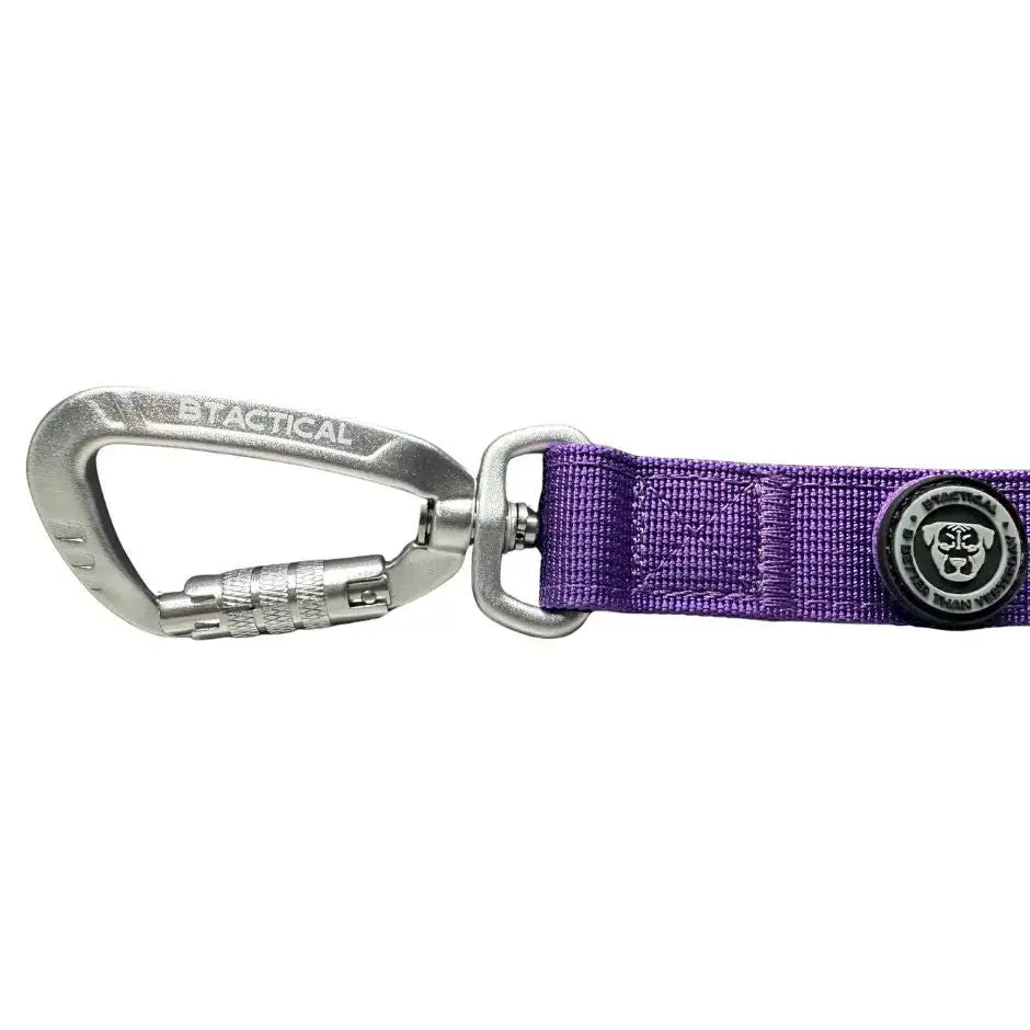 Lavender purple btactical nylon carabiner dog lead with extra-strong carabiner clip and silver branded tag